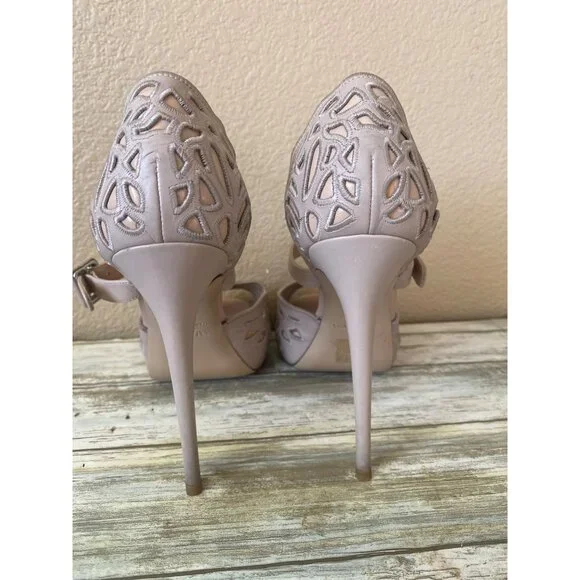 Valentino Garavani Nude Laser Cut Mary Jane Peep Toe Heels Sz 37 Made in Italy - Picture 3 of 14